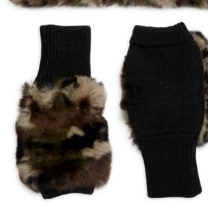 JOCELYN Genuine Rabbit Fur Camo Fingerless Mittens  -WITH BLOOMINGDALES RETAG
